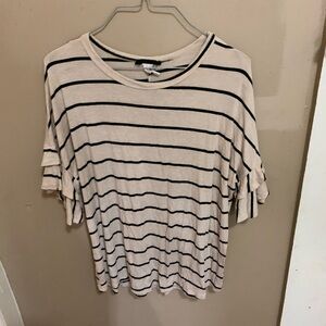 Elegant Striped Ruffle Sleeve Tee